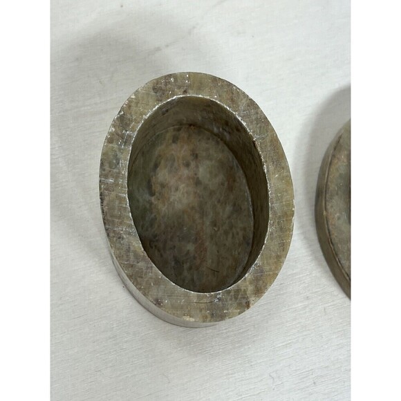 Vintage Soapstone Oval Blue Abalone & Onyx Tulip Inlay Keepsake Box Blue - Picture 9 of 16